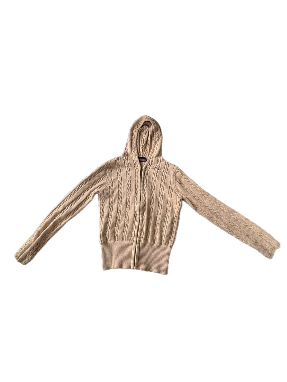 Denver Hayes Beige Cable Knit Hooded Zip Sweater